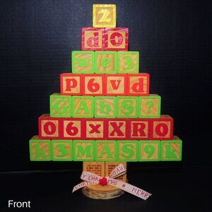 VTG Wooden Alphabet XL Blocks Christmas Tree Green and Red 30 Blocks 12.5" x 15"